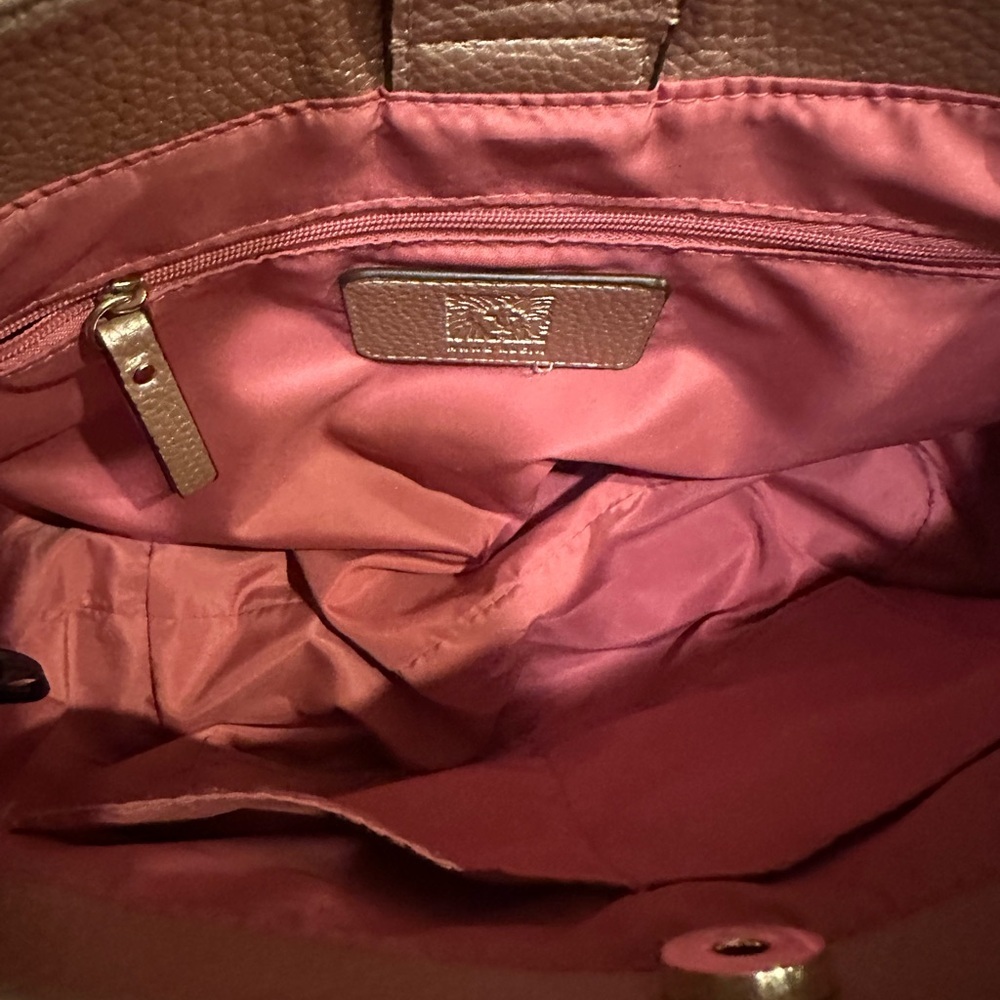 ANNE KLEIN Metallic Cork Lacey Satchel Hand Bag Faux Leather Gold. - Picture 9 of 12